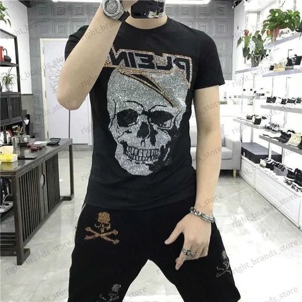 T-shirts pour hommes T-shirt pour hommes d'été Strass Skull Cotton Hot Drills Tendance Slim Hip Hop Streetwear Grande Taille Casual SportsShirt Tees Top T240117