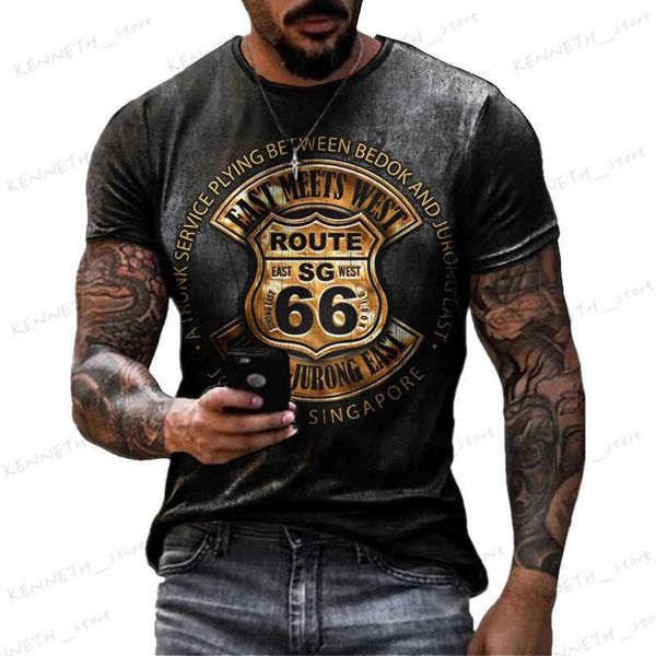 Camisetas para hombres Camisetas de verano para hombres Ropa suelta de gran tamaño Vintage Manga corta Moda América Ruta 66 Letras impresas O Camisetas con cuello T240126