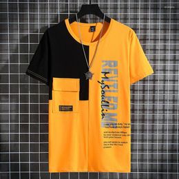 Camisetas de verano para hombre, camisetas de manga corta con retazos de calle alta, camisetas con letras de talla grande 8XL 9XL 10XL para hombre de 160KG, camisetas amarillas holgadas para hombre
