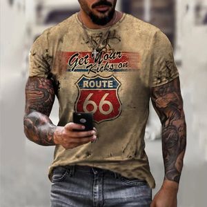 T-shirts masculins Été T-shirts Vintage à manches courtes America Route 66 Lettre 3D Fashion imprimée O Tshirts Nerk T-Soversize Man Tee TEES 240419