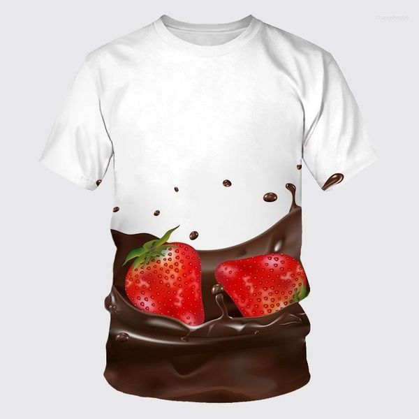 T-shirts pour hommes Été Hommes Unisexe Femmes Garçon Fille Adapté À Manches Courtes Top T-shirts T-shirt Nouveauté Mode Alimentaire Fraise 3D Impression Chemise
