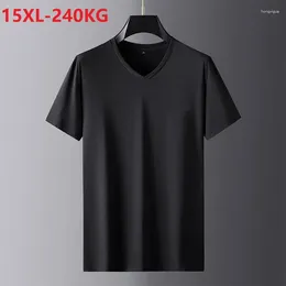 T-shirts pour hommes Hommes d'été T-shirt à col en V à manches courtes Élasticité modale Stretch Plus Taille 10XL 15XL 12XL Lâche Casual Home Wear Tees Tops