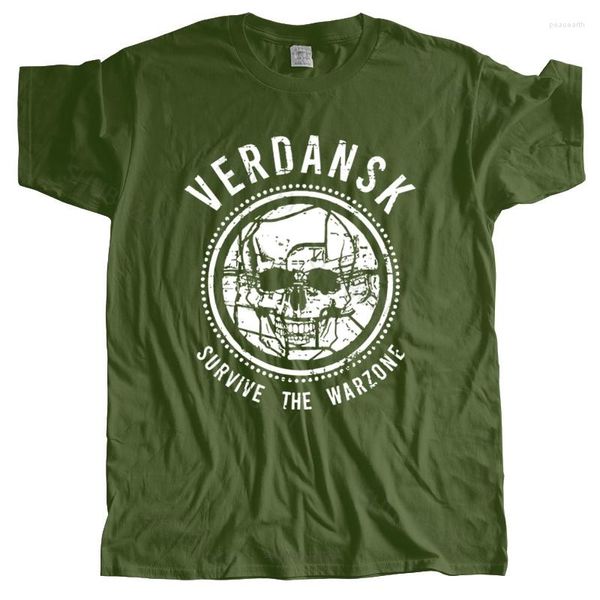 Camisetas de verano para hombre, camiseta negra Teamzad Verdansk Survive The Warzone It Is Your Duty Map Gamer, camiseta de algodón, camisetas para hombre