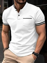 T-shirts pour hommes Été Hommes Casual Polo à manches courtes Bureau Mode Collier fileté T-shirt Hommes Polo respirant Vêtements pour hommes Q240220