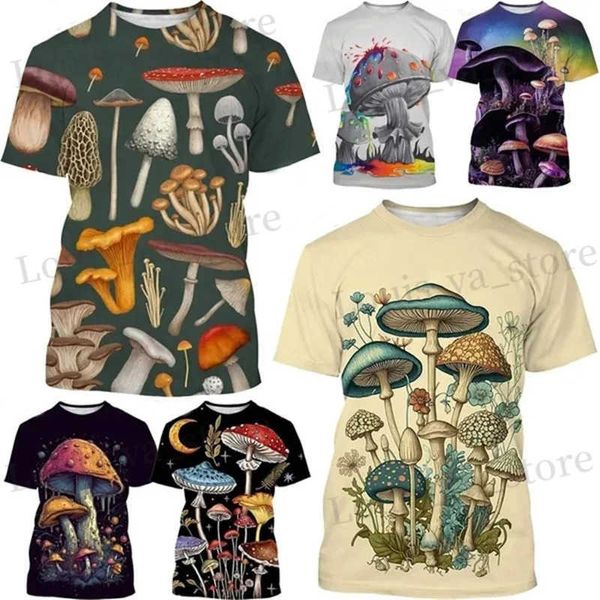 T-shirts masculins Été Mens T-shirts décontractés 3D T-shirt Art Design Colorful Mushroom Print T-shirts pour hommes Slve Strtwear Tops T240419