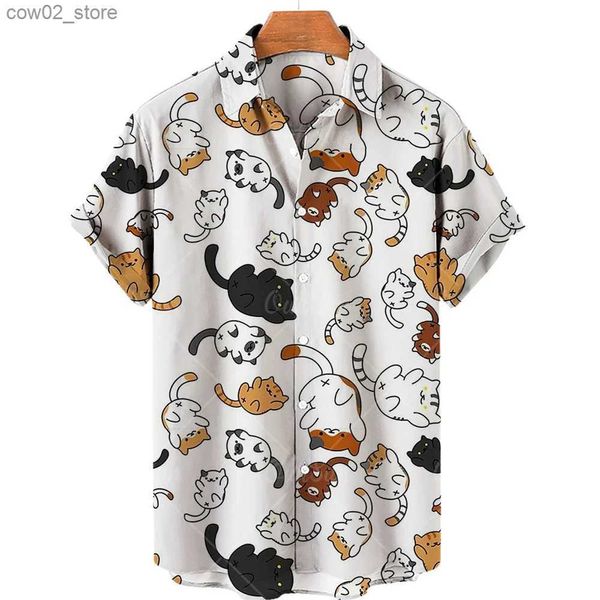Camisetas para hombres Verano para hombre Hawaiano Manga corta Camisa impresa en 3D Imagen de dibujos animados social de gran tamaño Calle Casual Ropa de lujo S-5XL Q240201