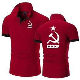 Heren T-shirts Zomerheren Polo shirt CCCP Rusland Sovjet Union Moskou Printing Casual High Quty Short Slves Man Harajuku Classic Tops T240515