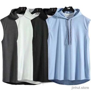 Heren t-shirts zomer heren mouwloos vest casual t-shirt hoodie fitness spier kap vest t-shirt polyester ademende hiphop pullover