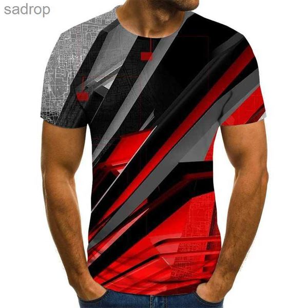 Camisetas para hombres Summer Summer Stereo gráfico a cuadros gráfico 3D estampado redonda de cuello redondo