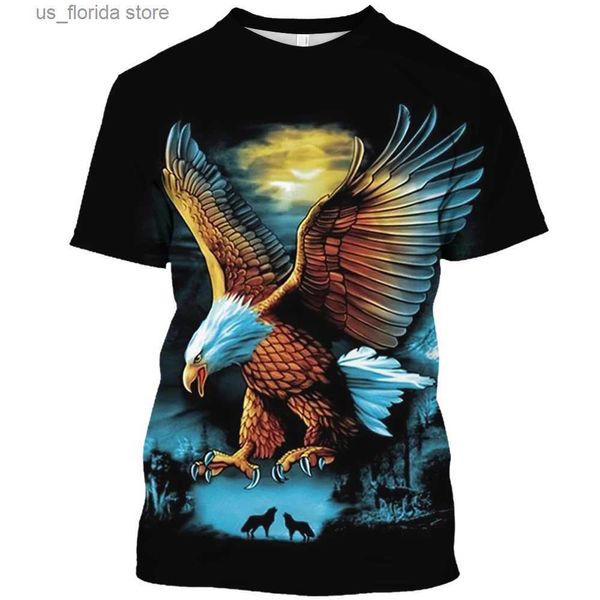 Camisetas para hombres Camiseta para hombre de verano 3DPrint Wolf Dragon Shadow Print Crew Cuello corto Slvet Camisa de gran tamaño Ropa suelta Sudadera casual Y240315