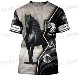 Heren T-shirts Zomerheren T-shirt Horse Racing White Horse T-shirts Fashion Cool Horse Racing 3D Print Male tops Oversized Harajuku Clothing T240419