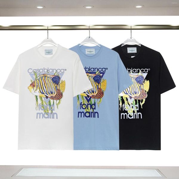 Camisetas para hombre Camiseta de verano para hombre Marca Tide Ocean Fish Alfabeto Logo Impreso Cuello redondo Manga corta suelta