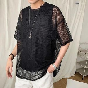 T-shirts pour hommes Summer Mesh Transparent Creux T-shirt à manches courtes Beau Lâche Casual High Street Blouse Hommes Tops Vêtements masculins