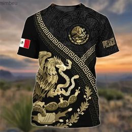 T-shirt da uomo Estate Messico Bandiera nazionale Stampa T Shirt per uomo Moda 3D Modello Aquila Manica corta Oversize Per il tempo libero O-Collo Tee StreetwearL240110