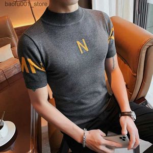T-shirts pour hommes Été Nouvelle Lettre Imprimer T-shirt à manches courtes Hommes Vêtements 2022 Coréen O-Cou Slim Fit Casual T-shirt tricoté Club Social Tee Q240220