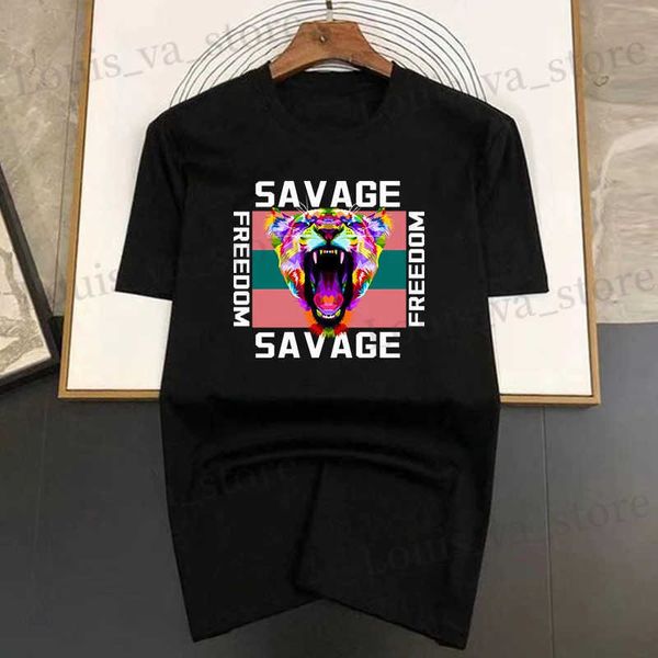 T-shirts masculins Été Nouveau luxe Savage Leopard Print Mens T-shirt pour hommes coton surdimensionné surdimension