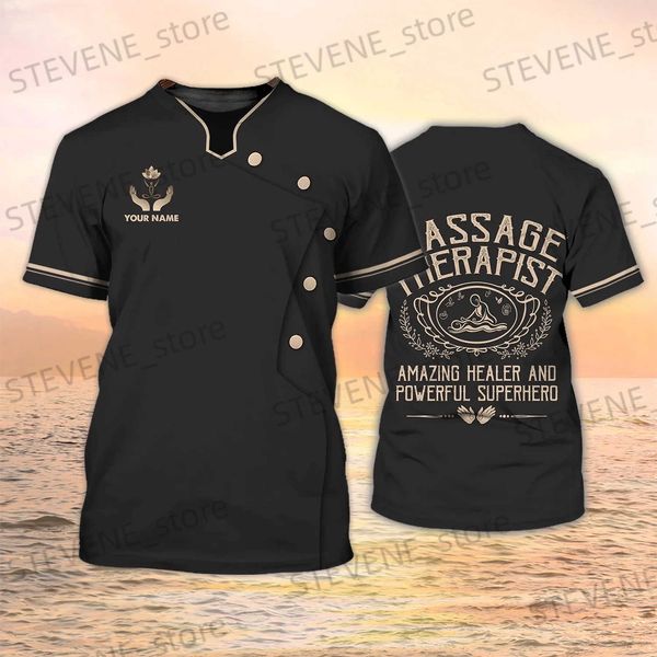 T-shirts pour hommes Été Nouveau Massothérapeute masculin Nom personnalisé Vêtements de travail T-shirt Soins de la peau Esthéticienne O-Cou Lâche Unisexe Vêtements Taille EU T231220