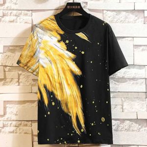 Heren T-shirts Zomer Nieuwe Oversized Tij Print Man Plus size kleuraanpassing casual patchwork half mouwen T-shirt hiphop T-shirt J240319