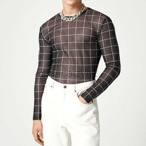 T-shirts pour hommes Summer Nouvelle perspective Sexy Men's Sexy Bottom Bottom Bottom Men's Grid Printing Mesh T-shirt Man Tees Polos Tops