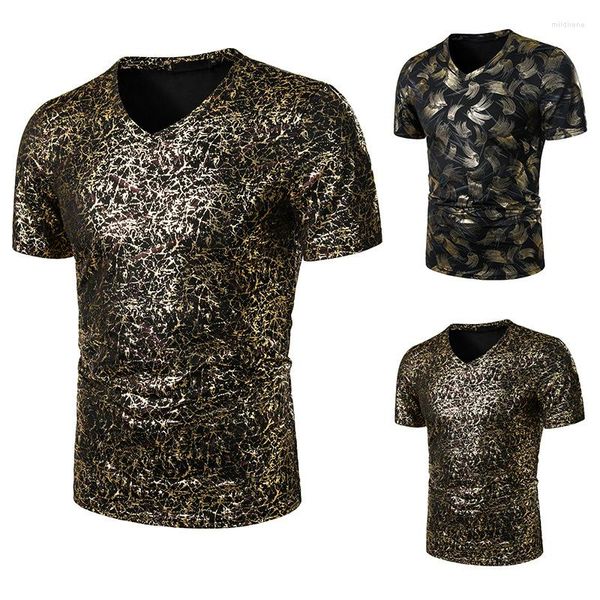 Camisetas para hombre, camiseta de manga corta con estampado bronceado informal a la moda para club nocturno de verano, H16-17