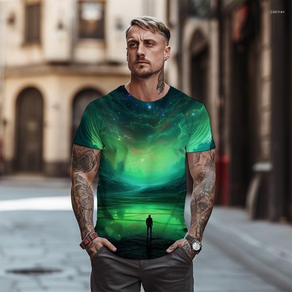 T-shirts pour hommes été surdimensionné -shirt haute qualité 3D coloré imprimé graphique chemise rue Harajuku col rond