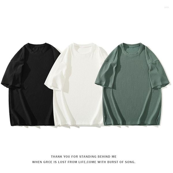 T-shirts pour hommes été surdimensionné extensible pour hommes tendances de la mode classique col rond solide pulls adolescent grande taille à manches courtes haut t-shirt