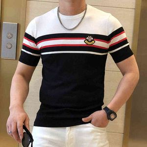 Heren t-shirts zomer patchwork kleur slanke fit gebreide t-shirt mannen o-neck uitgerekte tee shirt homme 2022 streetwear mode mannen casual t-shirt t220909