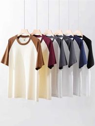 Camisetas para hombres Camiseta de mosaico de verano para hombres 230 gsm de algodón de algodón de algodón suelto Topas básicas coreanas