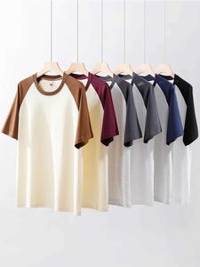 T-shirts voor heren Summer Patchwork T-shirt voor mannen 230GSM Katoen losse O-hals Oversized T MENS Koreaanse Basic Tops Casual Short Seve H240508