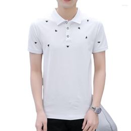 Herren-T-Shirts, Sommer-Poloshirt, kurzärmelig, mit Umlegekragen, lässig, gut aussehend, atmungsaktiv, Schmetterlingsstickerei, koreanische Version