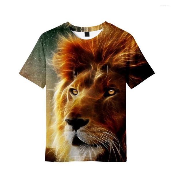 Camisetas para hombre Producto de verano Estampado de moda 3d Animal Lion Trend Camiseta de manga corta para niños Cuello redondo Suelto Tamaño grande