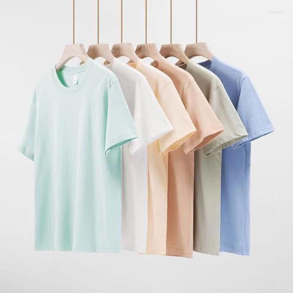 T-shirts d'été à manches courtes en pur coton pour hommes et femmes, amples, couleur unie