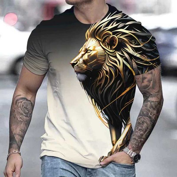 T-shirts masculins T-shirt rétro Summer Lion Animal 3D Print Fashion Short Slve Tops surdimensionnés Vêtements Sweat-shirt pour hommes T240505