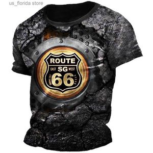 T-shirts pour hommes Été Rétro US Route 66 Imprimer Hommes T-shirts Style américain Lâche Court Slve Tops Casual Ts O Col Mâle Vêtements 6XL Taille Y240315