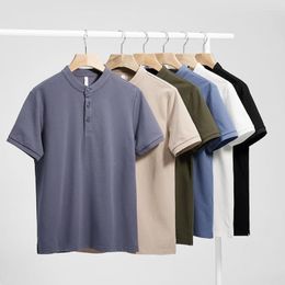 Camisetas de verano para hombre, camiseta POLO de cuello redondo, camisetas holgadas de manga corta informales para ir al trabajo, camisetas de Color sólido, camisetas de ocio transpirables negras, ropa