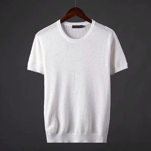 Heren t-shirts Summer S Men Ice Silk Sweater Tops Korte mouwen gebreide trui weven hoogwaardige straatkleding o nek T-shirt L27 230313