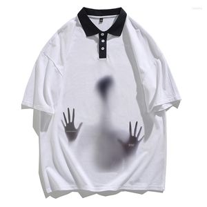 T-shirts pour hommes Summer Shadow Print T-shirt Hommes Slim Fit Tees Mode Coréenne Streetwear Causal Col Turn-Down Tops à manches courtes Vêtements