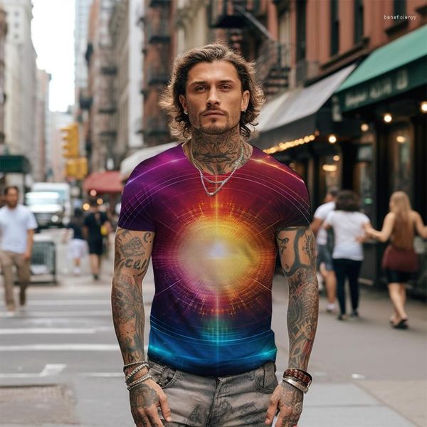 Camisetas de hombre Verano -Camisa Patrón fluorescente Estampado en 3D Tendencia de moda informal