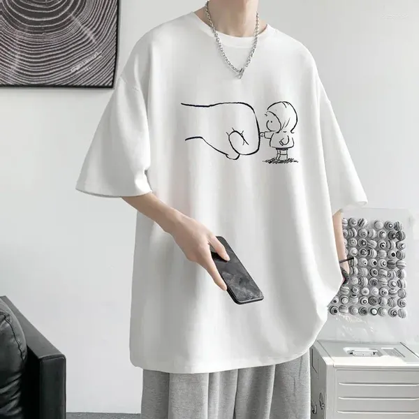 Camisetas para hombre, camisa de verano para hombre, camisetas con estampado de manga corta y cuello redondo, camisetas holgadas de moda coreana de gran tamaño Harajuku a la cadera