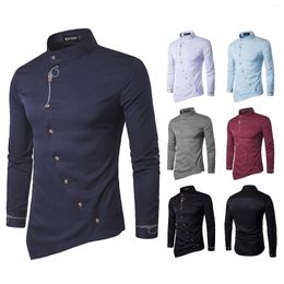 T-shirts pour hommes chemise d'été à manches longues avec bouton hommes mode décontracté brodé personnalité irrégulière coupe classique