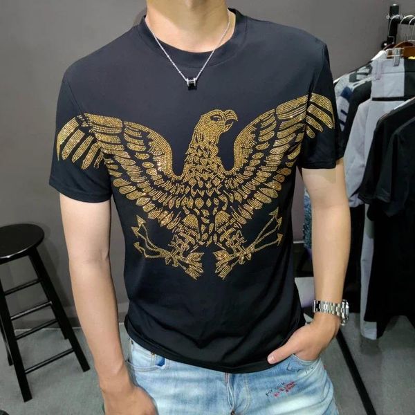 T-shirts pour hommes Chemise d'été Hommes Strass Streetwear Luxe Noir Gold T-shirt Mens Hip Hop O-Cou T-shirt à manches courtes pour vêtements