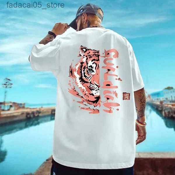 Camisetas para hombres Verano de manga corta para hombres Camisetas gráficas de algodón Hip Hop Camisetas divertidas con estampado de tigre Homme de gran tamaño Y2K Streetwear Tee Tops Q240131