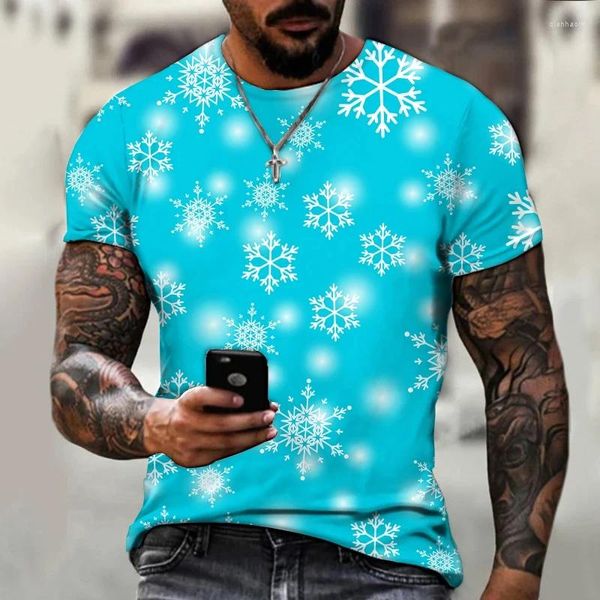 Camisetas para Hombre Verano Manga Corta Cuello Redondo Impresión 3D Patrón De Copo De Nieve Camiseta Moda Casual Ropa Superior