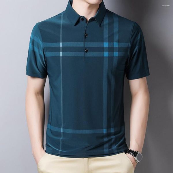 T-shirts pour hommes chemises à manches courtes estivales pour hommes Stripe Stripe Casual Loose Plaid Bouton imprimé Collier Collier Vintage Tops