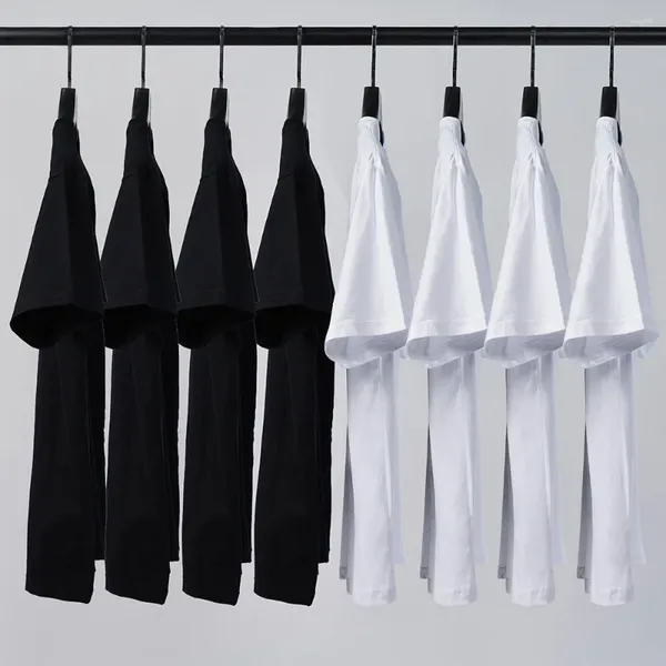 T-shirts pour hommes T-shirt à manches courtes d'été 170g coton peigné manches noir et blanc solide col rond américain lâche F