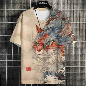 Camisetas para hombres Summer de manga corta Harajuku estampado Aniam para hombre O-Neck Floral Fashion Street Clothing Mens Clothingxw