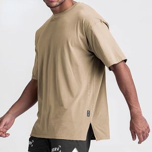 T-shirts voor heren zomer korte mouwen heren trend drop-schouder snel drogende massief kleur t-shirt losse spleet ronde nek bodemhirmen '