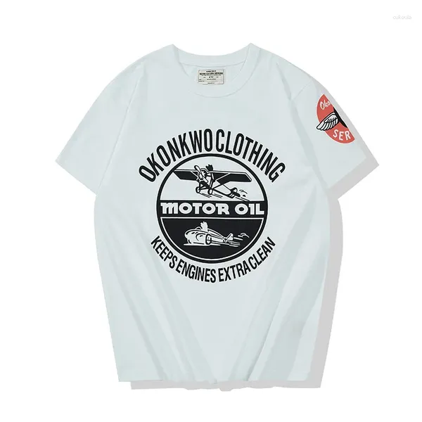 Camisetas para Hombre Verano Manga Corta Retro Casual Motocicleta Impreso Cuello Redondo Algodón Jersey Camiseta Regular