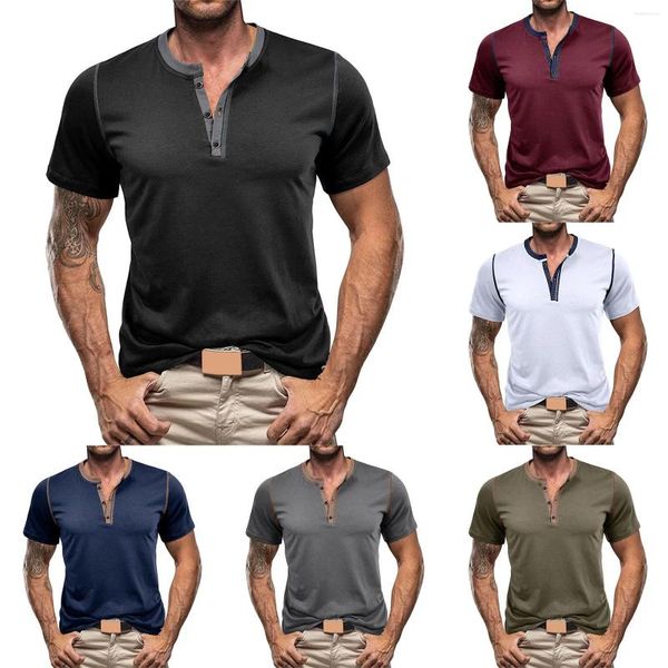 T-shirts d'été pour hommes, chemise à manches courtes, col rond, couleurs assorties, à la mode, décontracté, Business