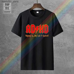 T-shirts pour hommes Été Manches courtes Coton Pur Coton Col rond Hommes Adulte Adhd Highway To Hey Look A Squirrel Funny Music T-shirt Q240220